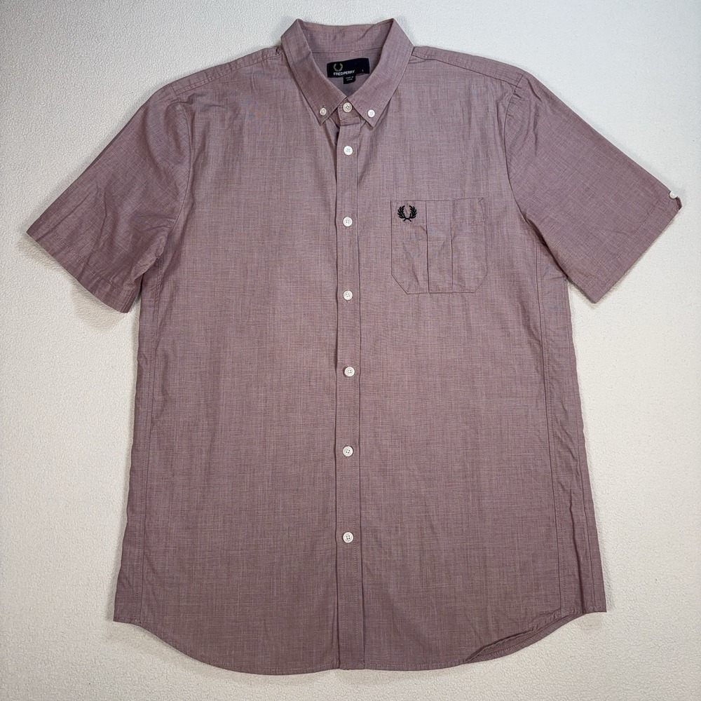 Fred Perry Shirt Mens L Red Pocket 100% Cotton Embroidery Logo Button Down M6376